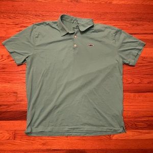 Patagonia Trout Fitz Roy Polo Shirt XL LightBlue Cotton Short Sleeve.